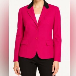 Talbots Pink 99% Wool Blazer with Black Velvet Collar Size 10 EUC